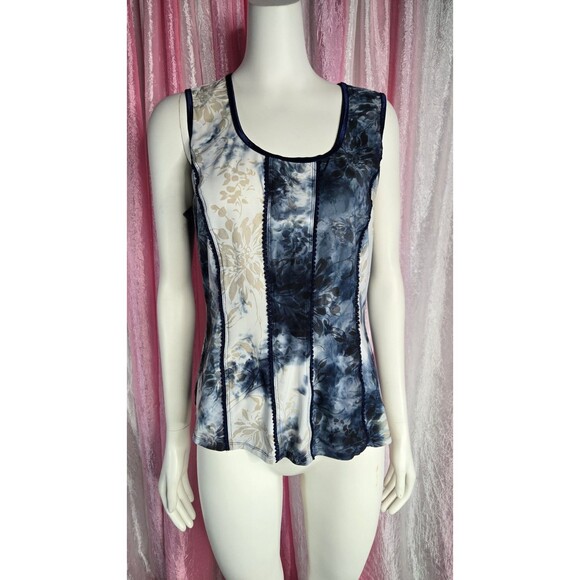Dressbarn Blue Black Tye-dye Floral Burnout Velvet Tank Top Size XL - Picture 2 of 10